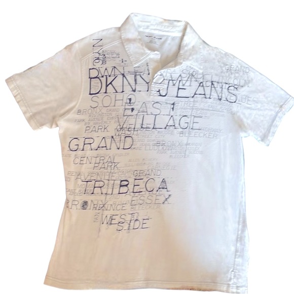 DKNY polo white with black lettering. Manhattan graphics. - Picture 1 of 5